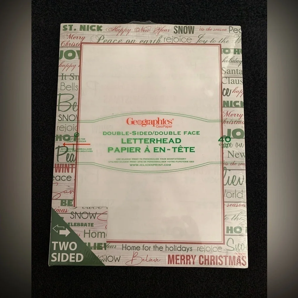 New Geographics Double Sided Christmas Theme Letterhead Paper, 40 Count